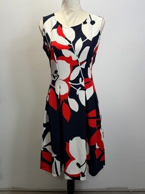 Jaclyn Smith Navy, White & Red Floral Midi Dress